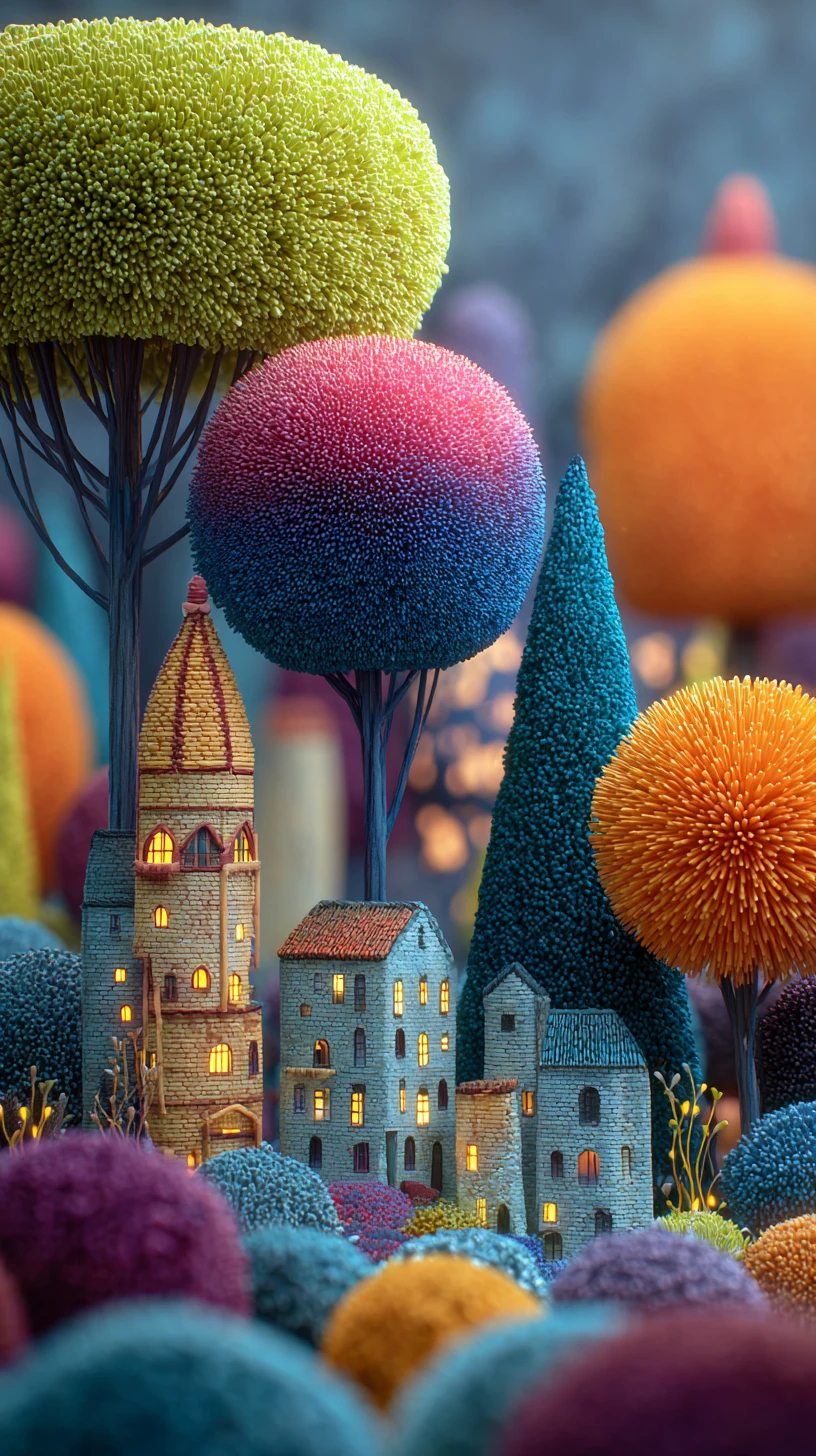 Árboles de fantasía llenos de encanto con follaje vibrante y texturizado