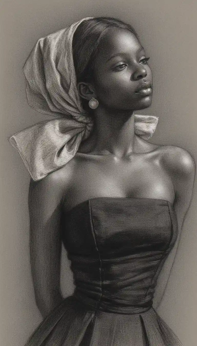 Charcoal bust portrait of a young woman in profile