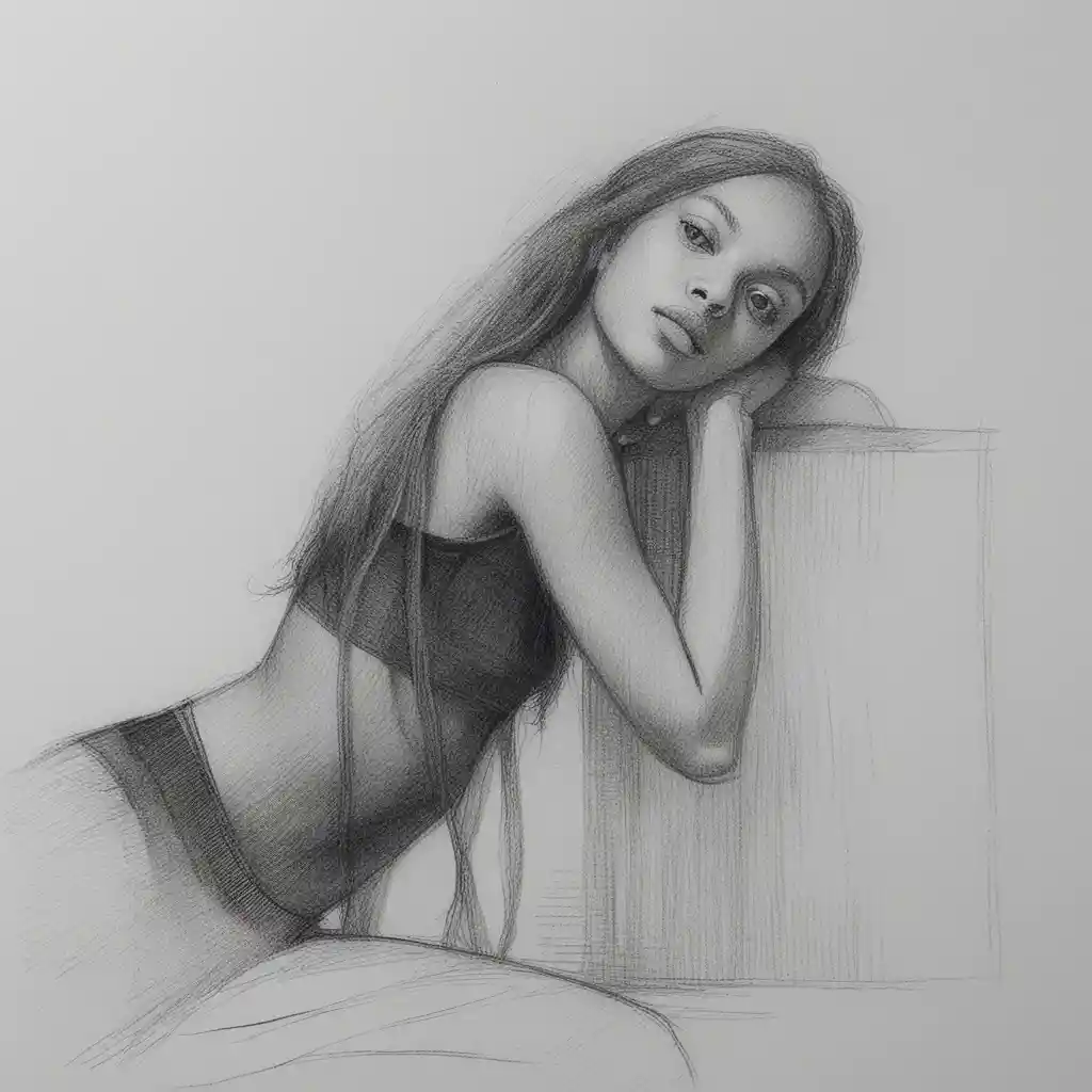 Graphite drawing of a woman in a three quarter pose