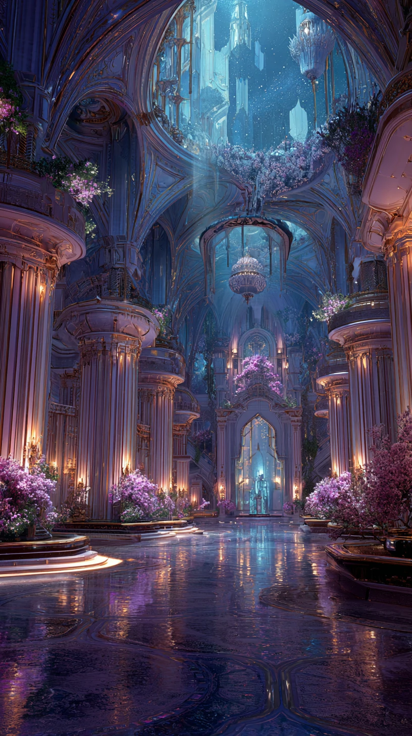 Surreal cyberpunk city infused with glamorous hollywood luxury