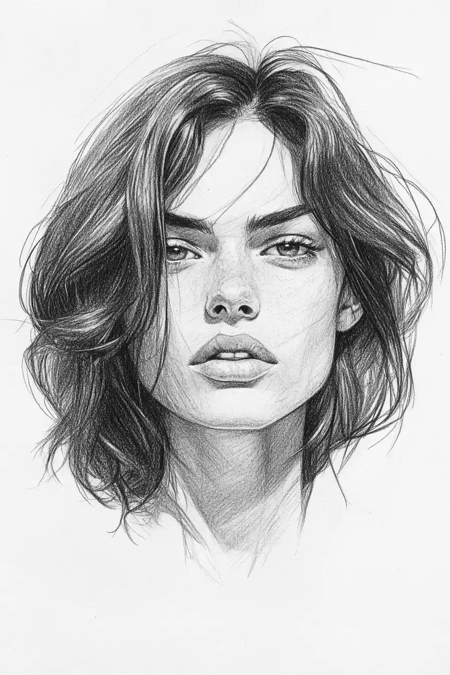 Melancholic pencil portrait in dramatic chiaroscuro lighting