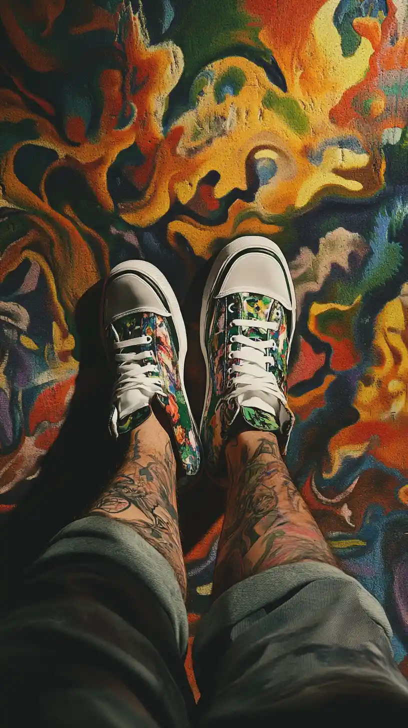 Vans sneakers and a luxury watch in close view