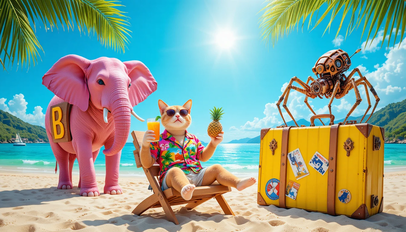 Cool cat relaxing on a sunny tropical beach