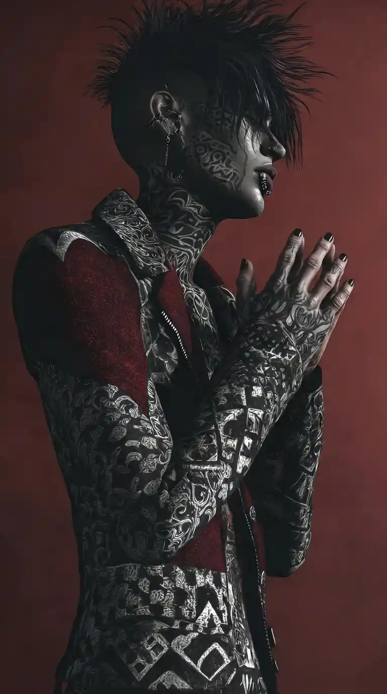 Tough man with tattooed hands and dark fingernails