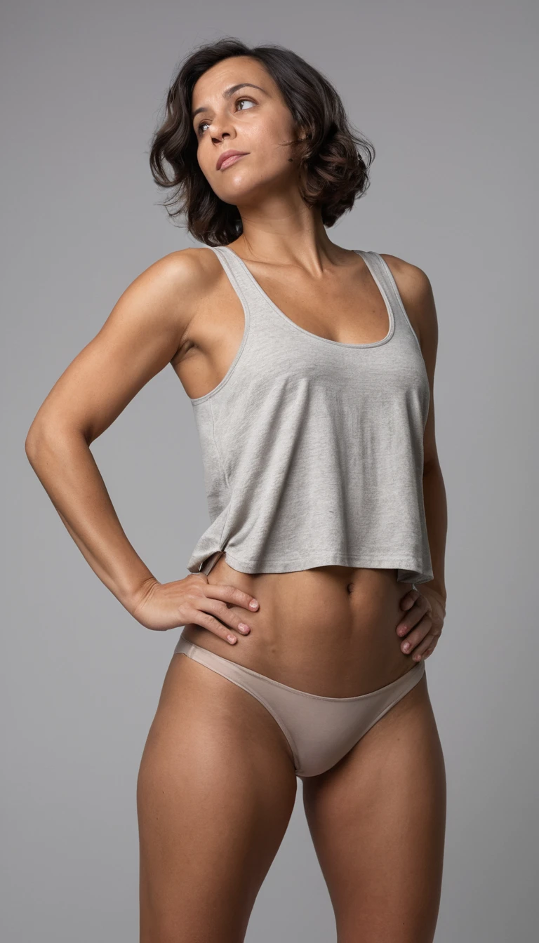 Low angle view of woman in tank top and panties