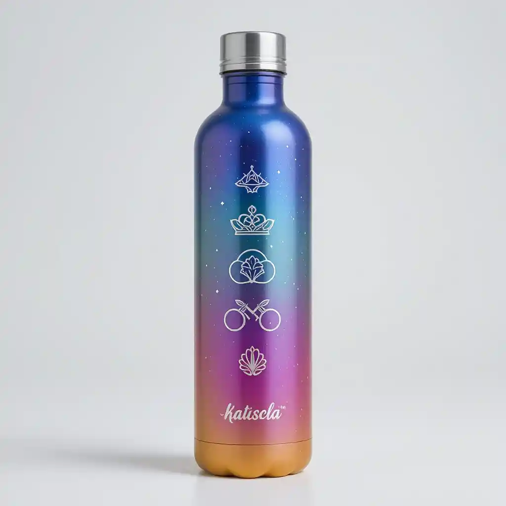 Custom Owala water bottle with minimalist metallic icon design
