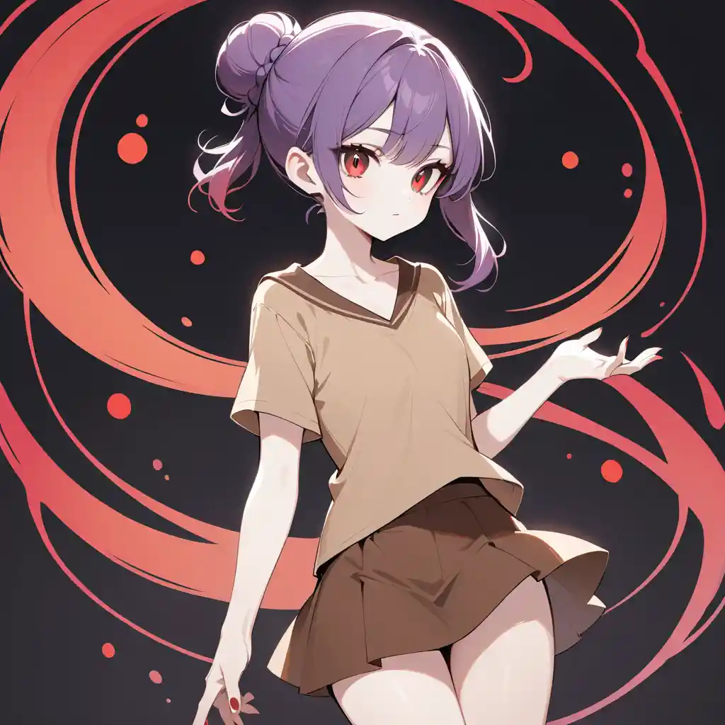 Pale Skinned Woman With Purple Bun And Red Eyes