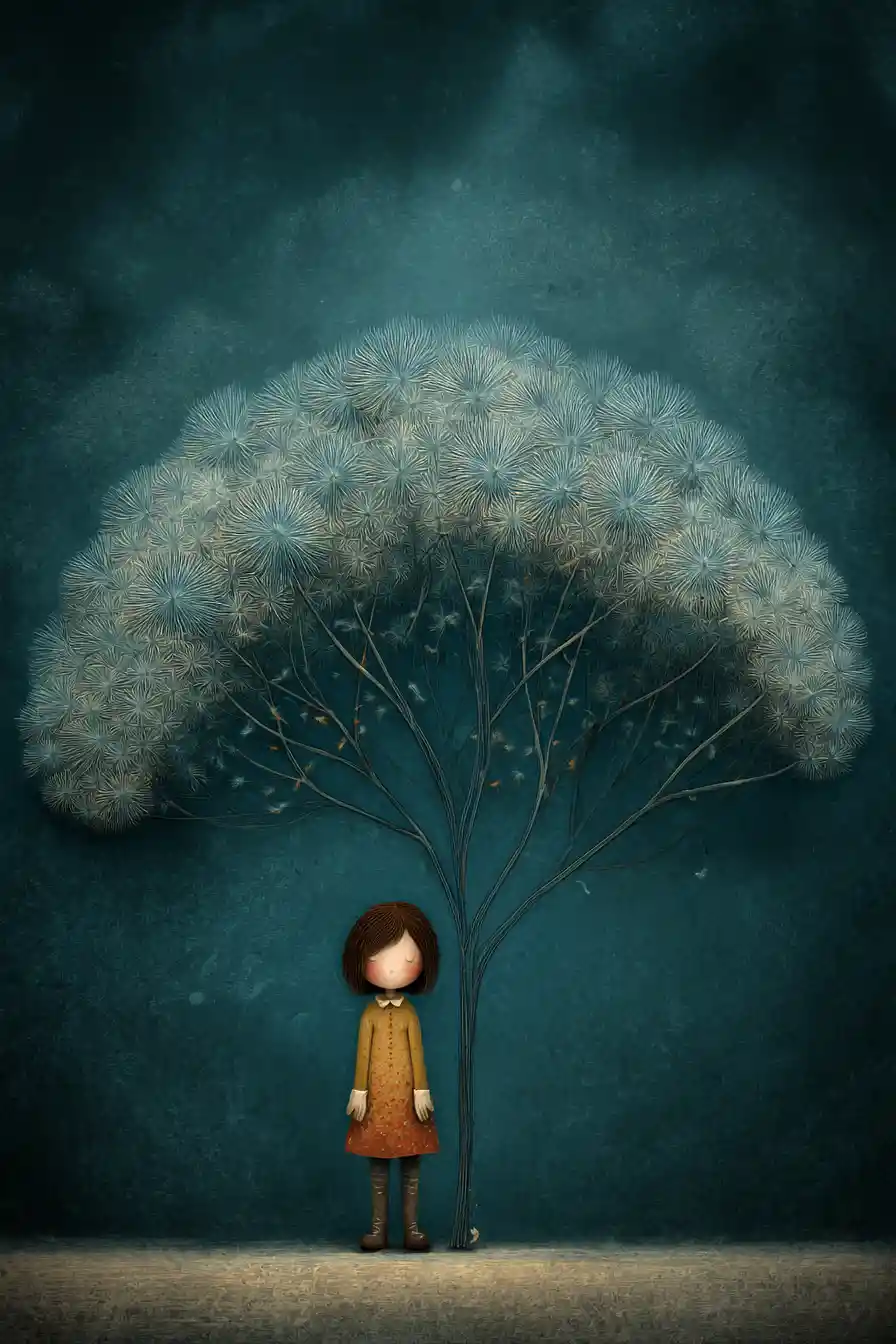 Melancholic surreal dreamless figure in rich deep colors
