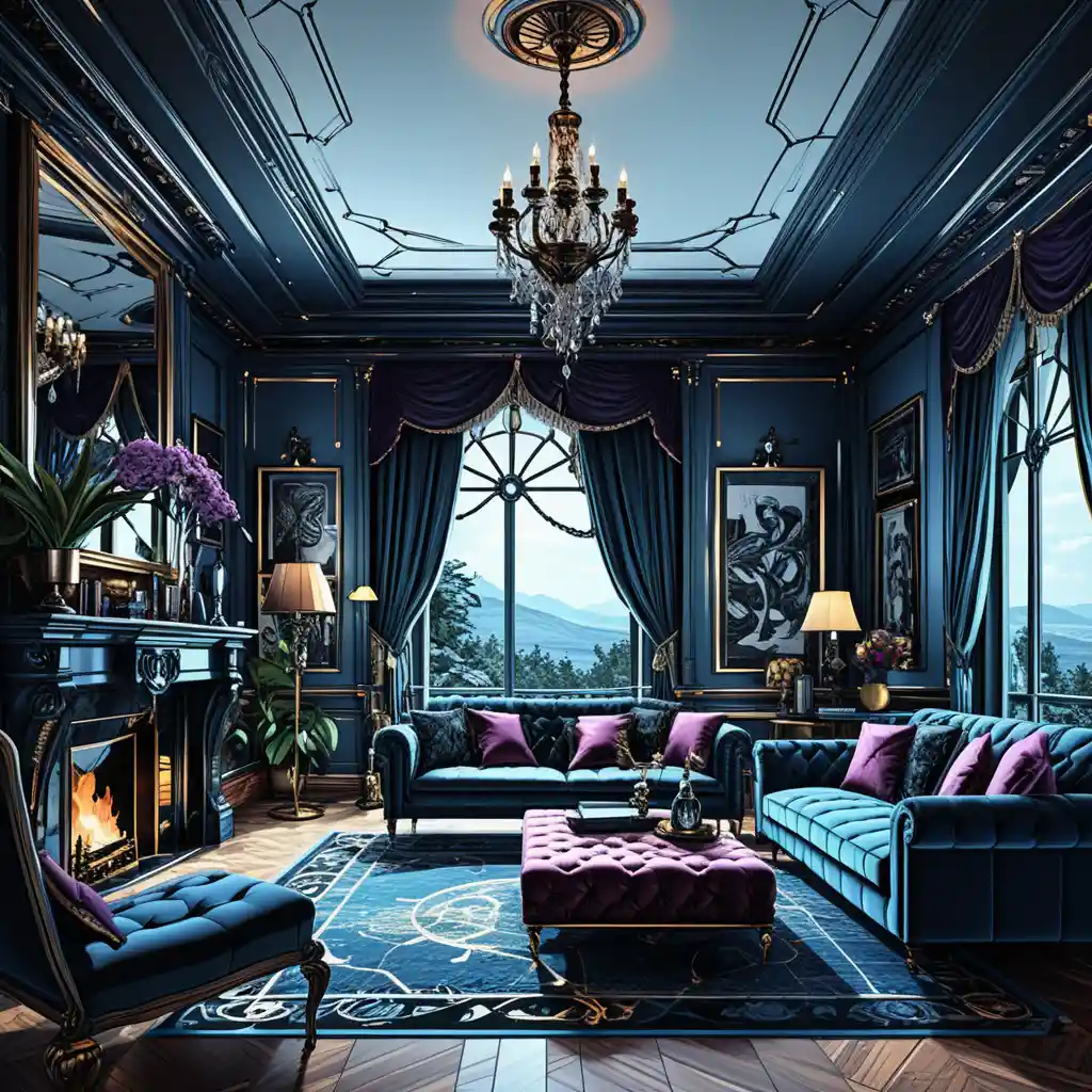 Moody Luxury Living Room In Dark Jewel Toned Interior
