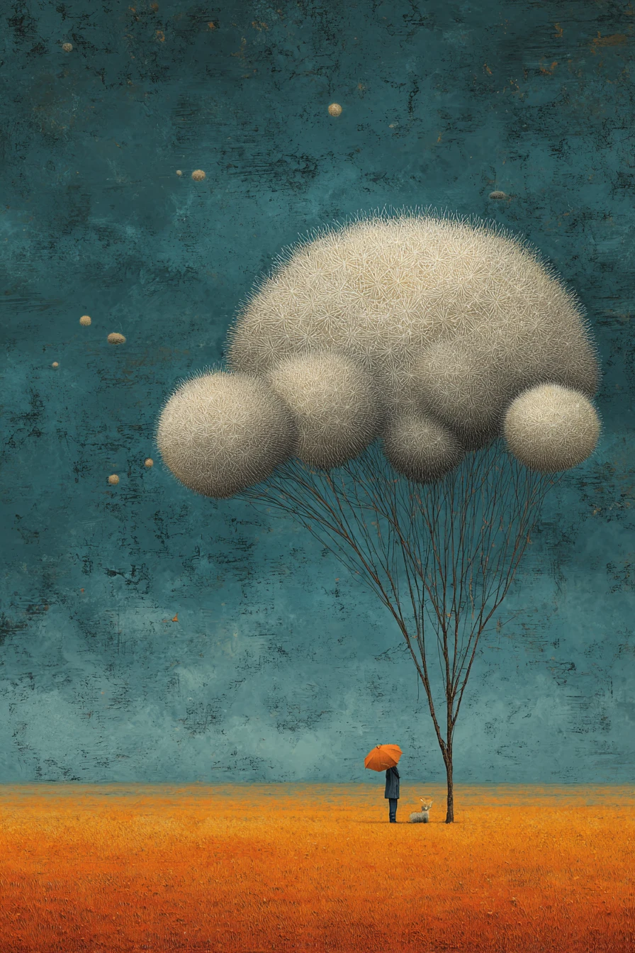Surreal desolate landscape painted in rich pop colors