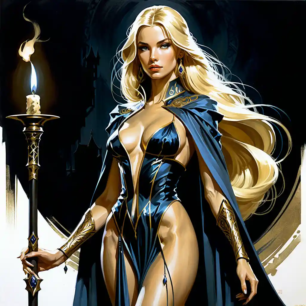 Blonde sorceress full body fantasy character illustration