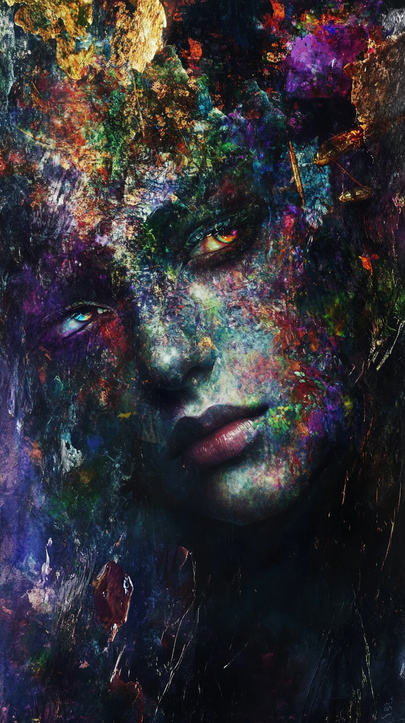 Surreal jewel toned portrait in epic first person view