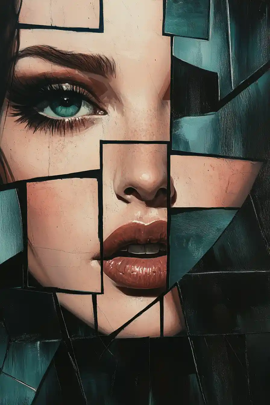 Abstract split color portrait of a woman in close up