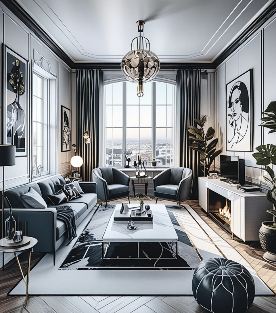 Moody 3d interior living room with eclectic witchy decor