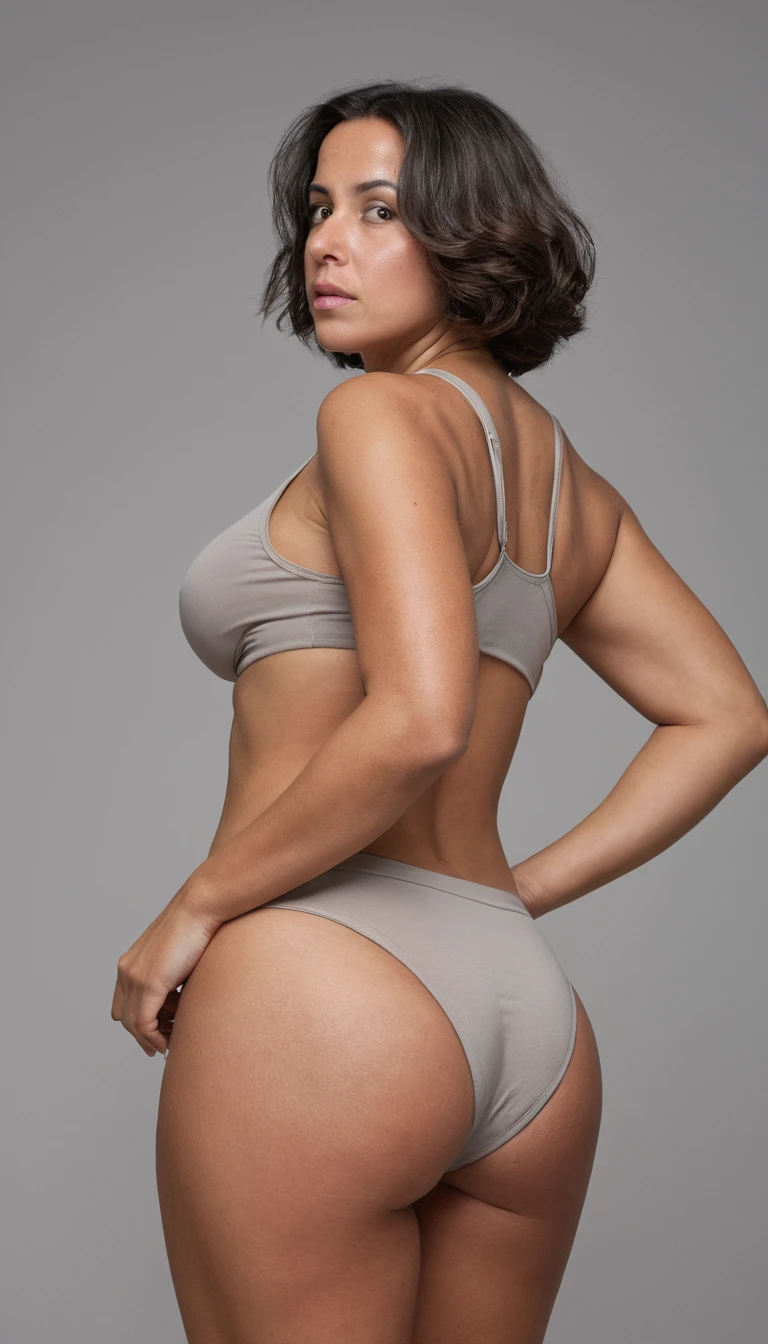 Low angle view of woman in tank top and panties