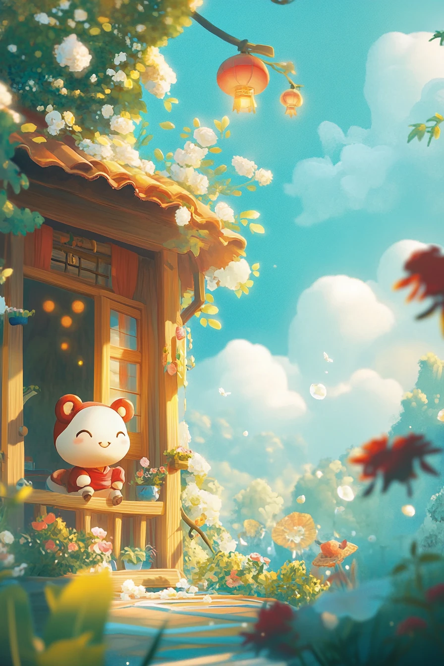 Ilustración de cuento al estilo anime en brillantes colores pasteles