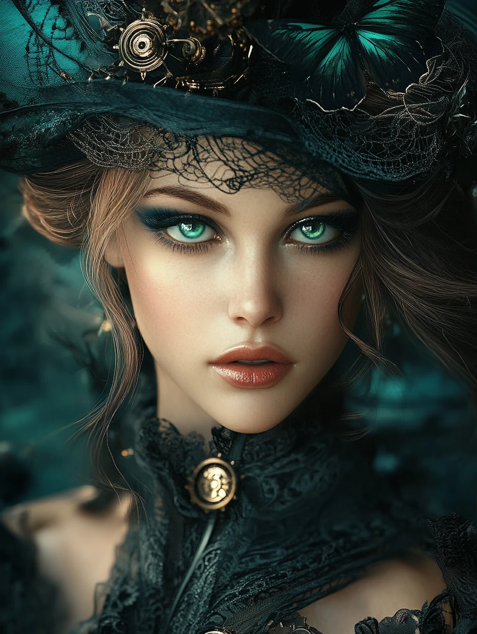 Steampunk fantasy woman portrait with intricate mechanical details