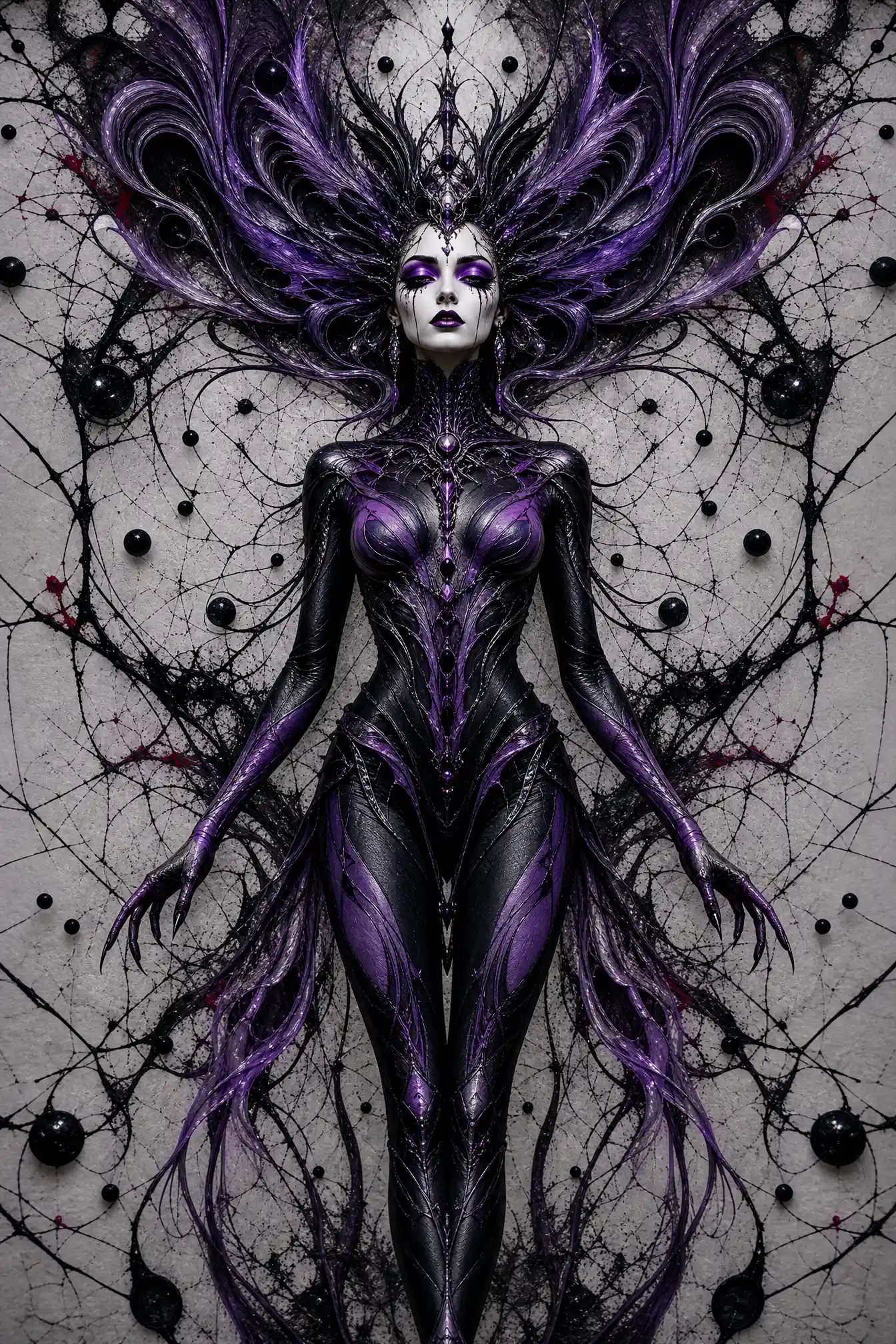 Androgynous woman in surreal symmetrical digital portrait