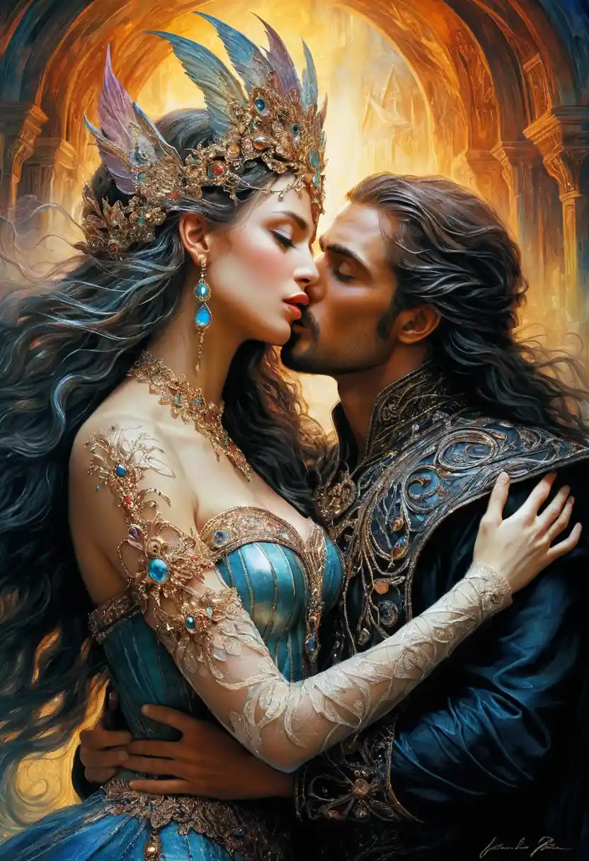 Romantic fantasy portrait of a devoted lord and beloved woman