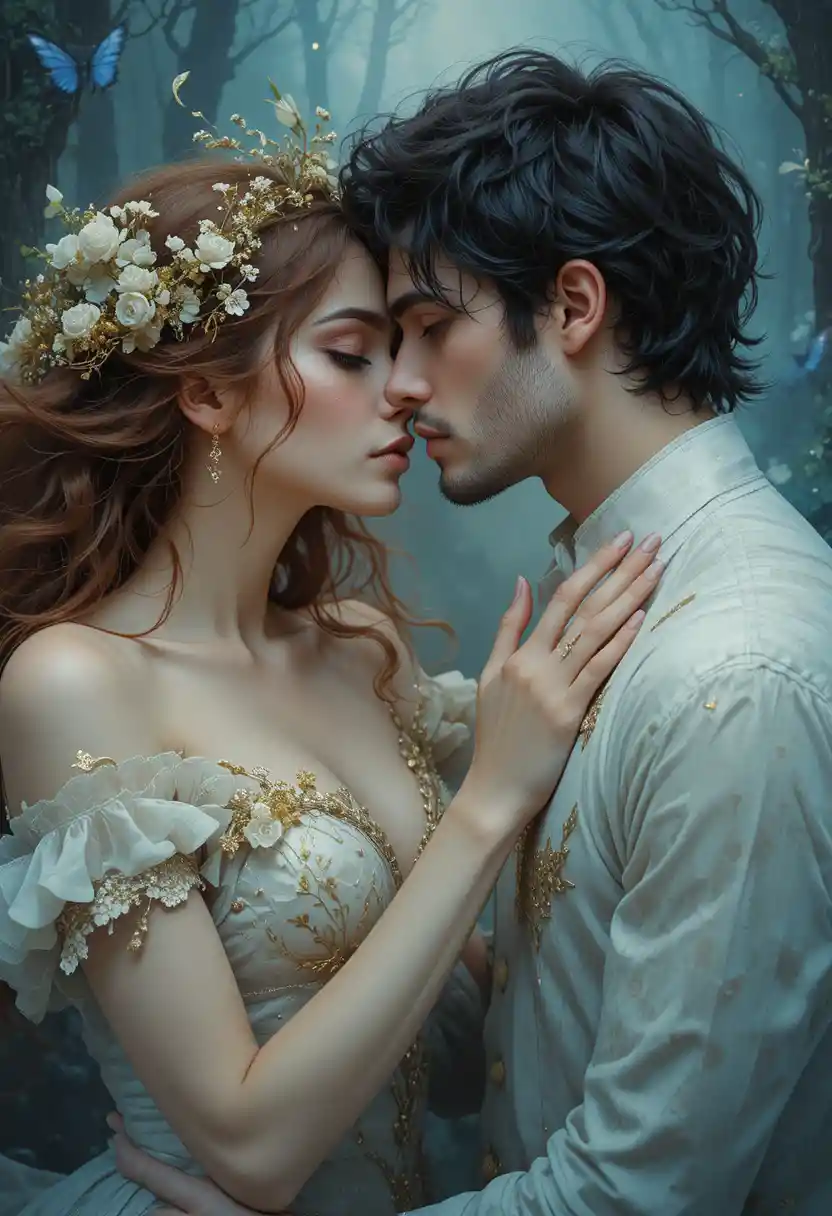 Romantic fantasy woman in an enchanting otherworldly landscape