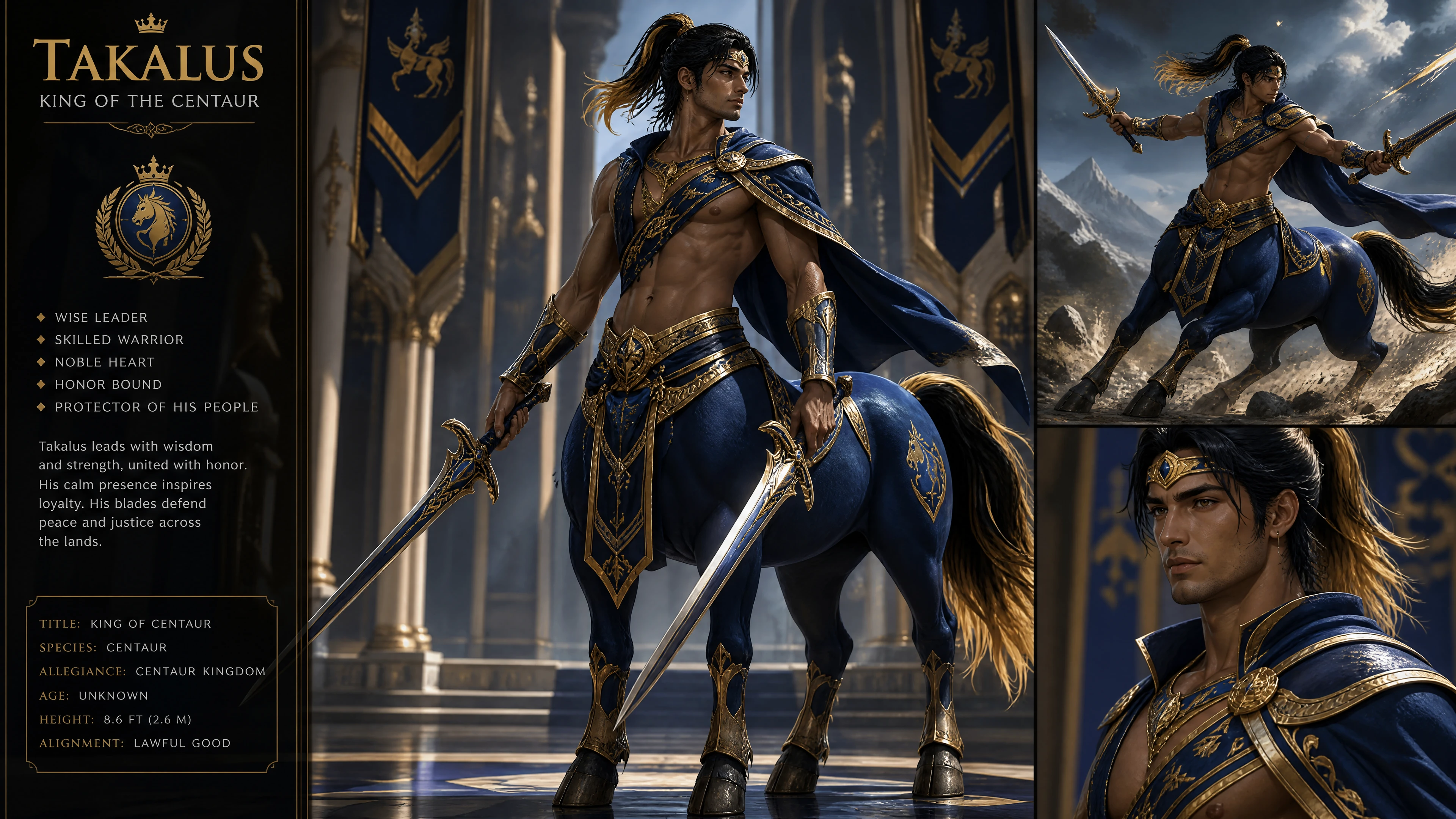 Noble centaur king with blue body and royal garments