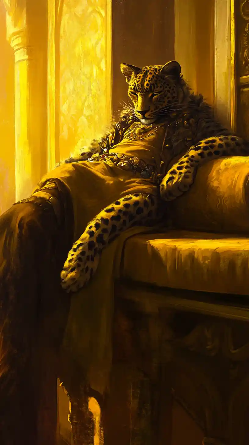 Wounded dark elf princess resting in a dim palace interior