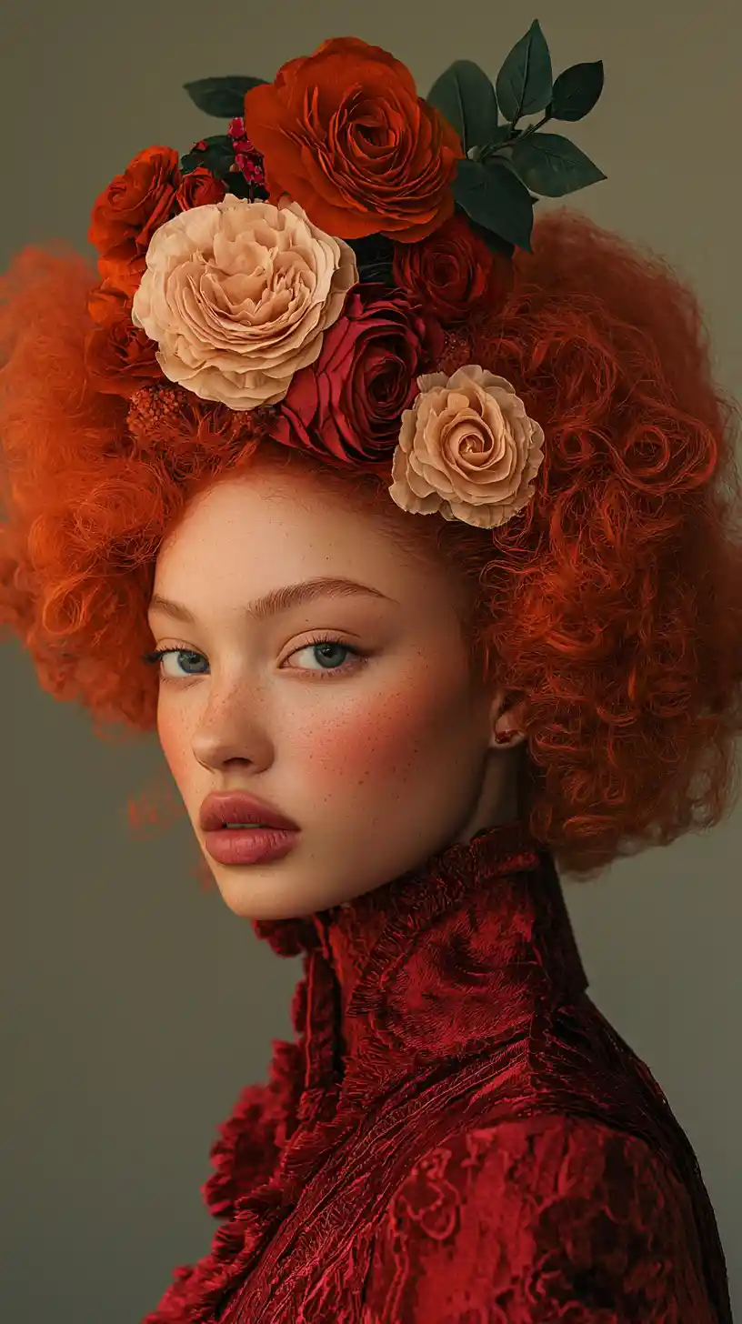 Surreal high fashion portrait in a cinematic studio setting