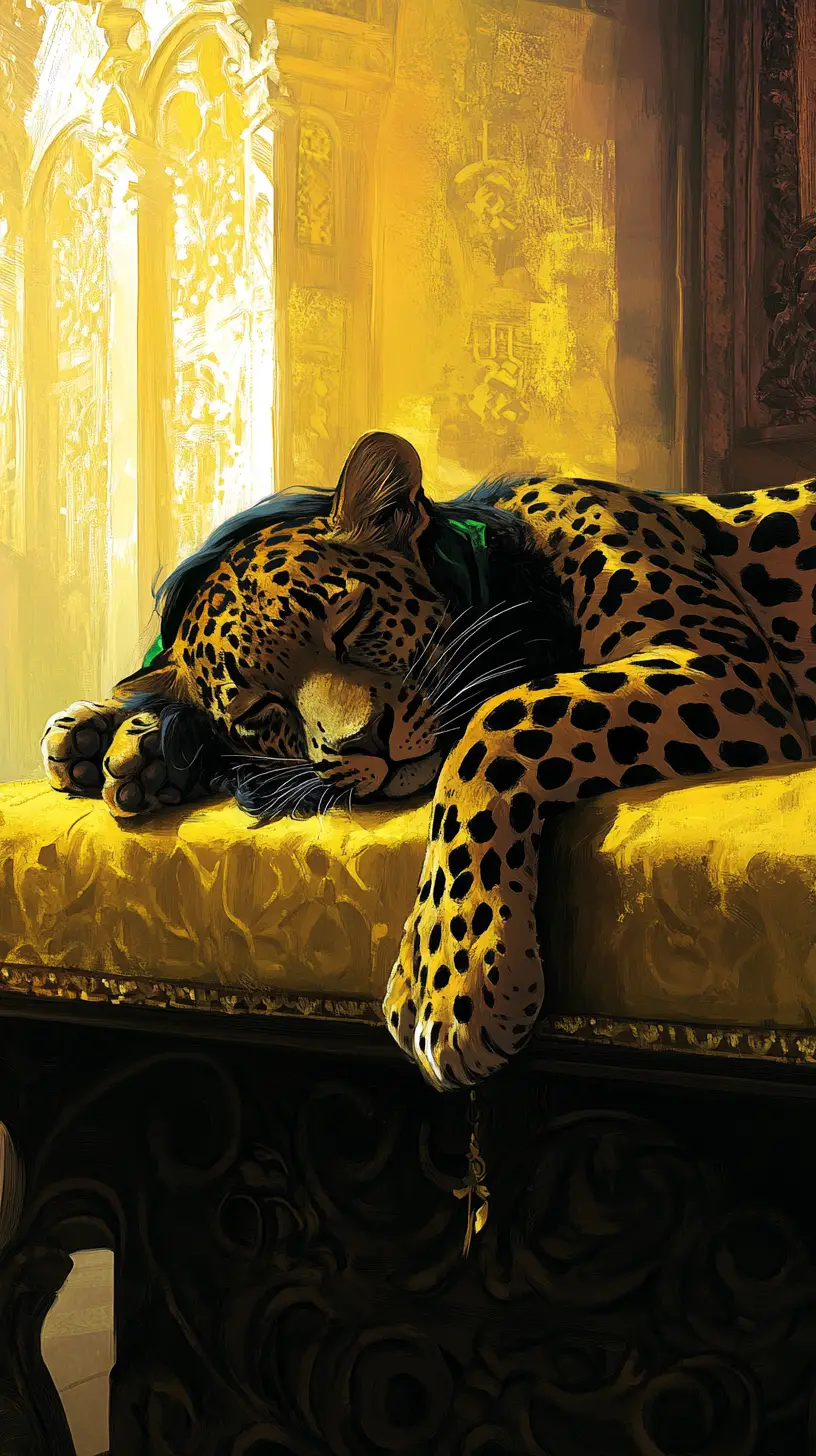 Wounded dark elf princess resting in a worn palace