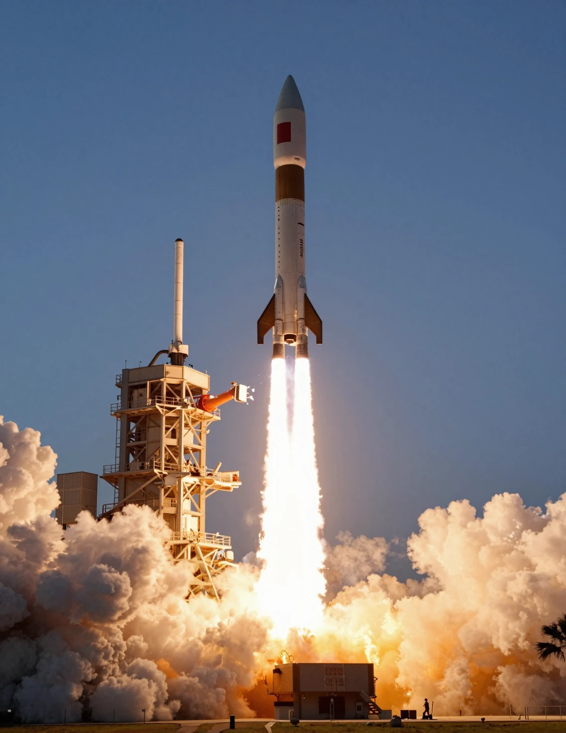 Fusée décollant de Cap Canaveral avec un panache de gaz enflammé