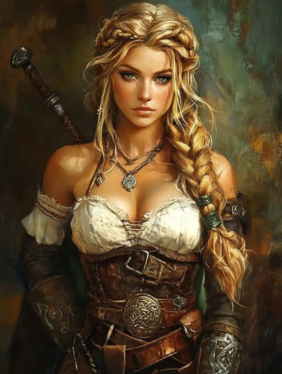Viking bride goddess with strong elegant warrior physique