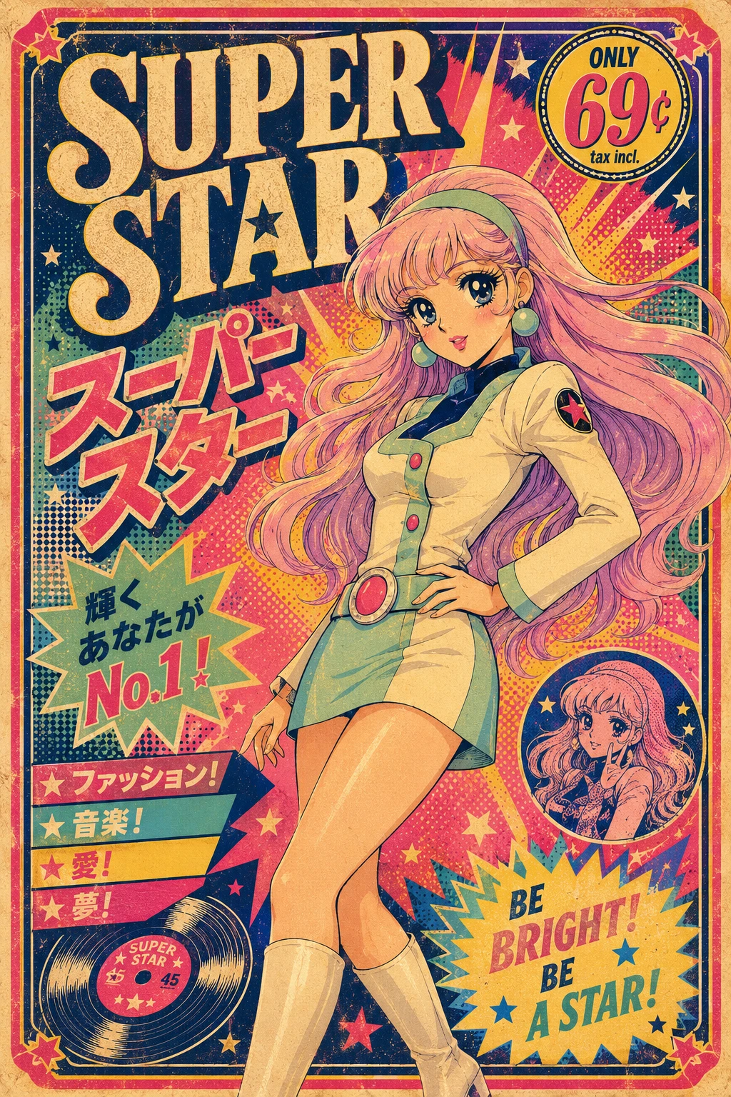 Póster retro de anime pop art de una chica glamorosa