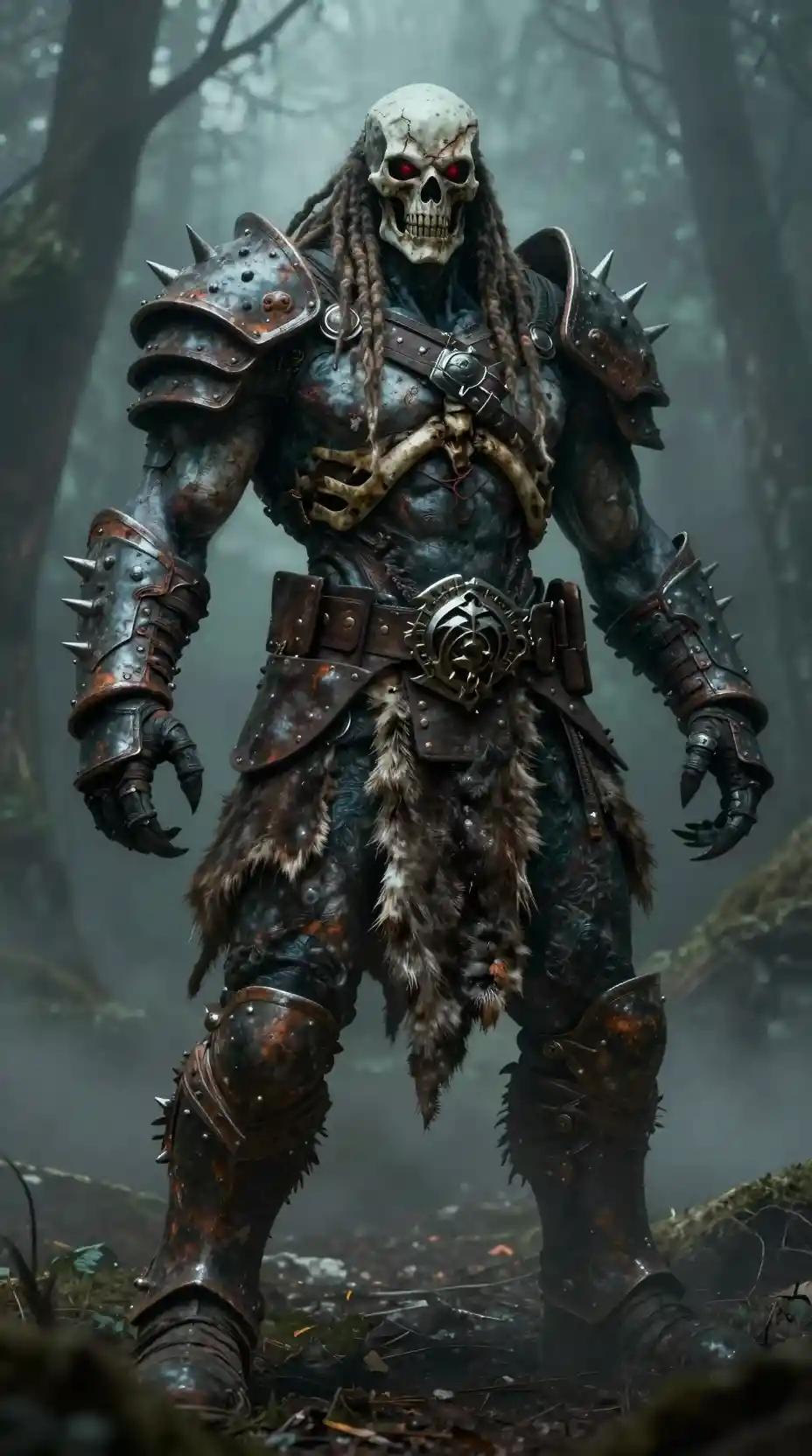 Post apocalyptic warlord in a misty haunted forest
