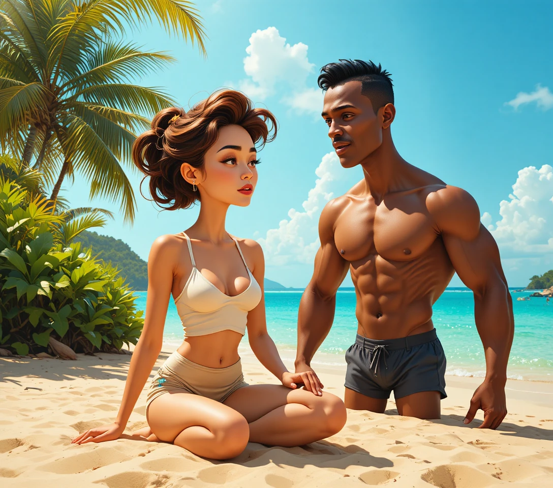 Elegant woman standing on a tropical Caribbean beach