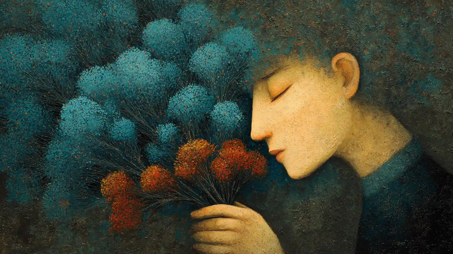 Melancholic surreal painting of fading inner light and dreams