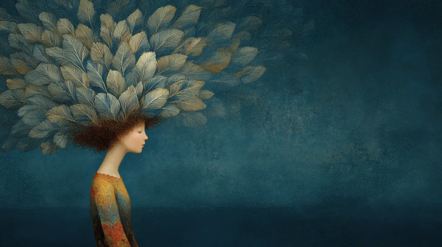 Melancholic surreal figure fading in a dreamlike void
