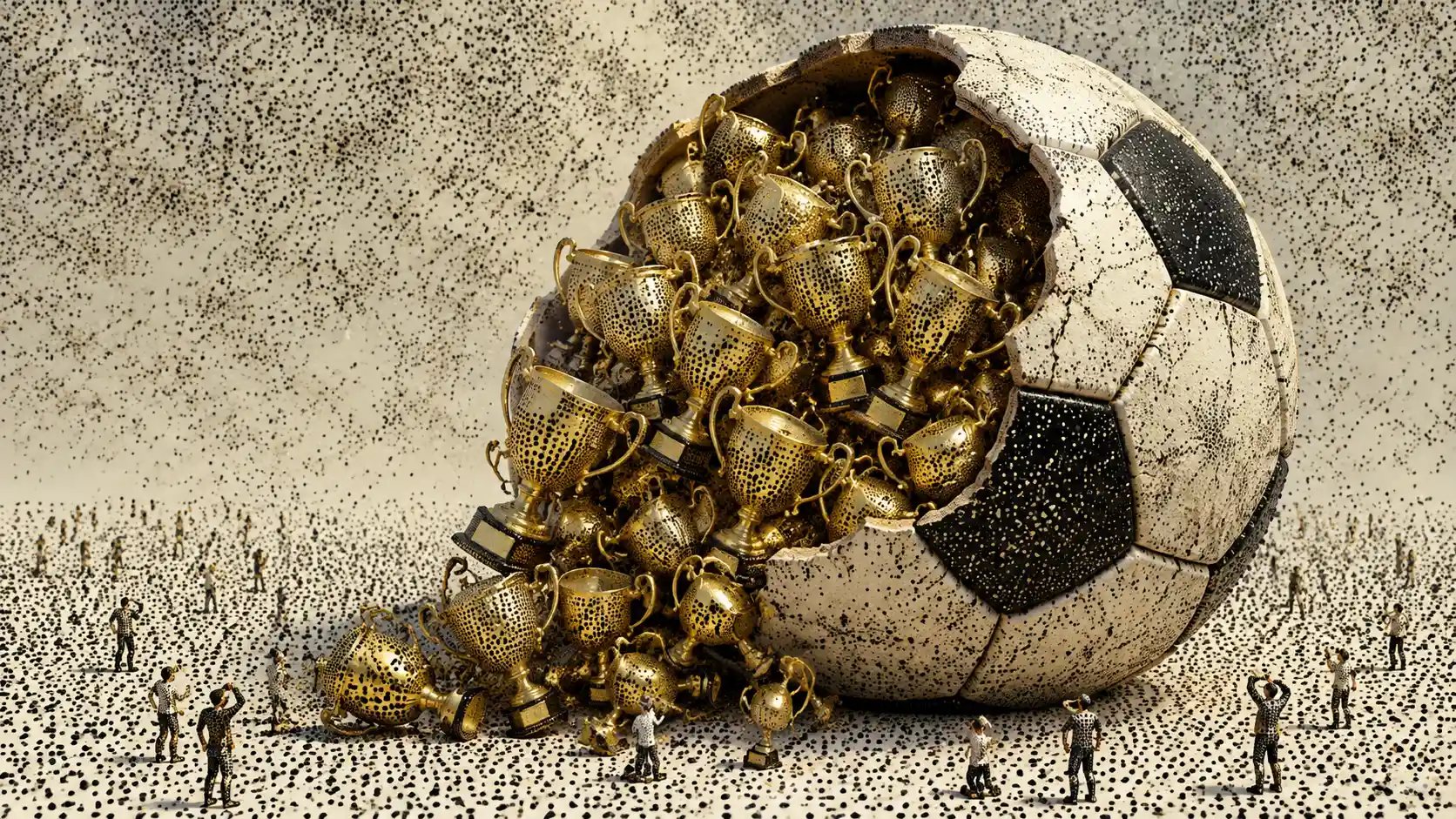 Surreal Soccer Ball Cracked Open And Overflowing With Trophies