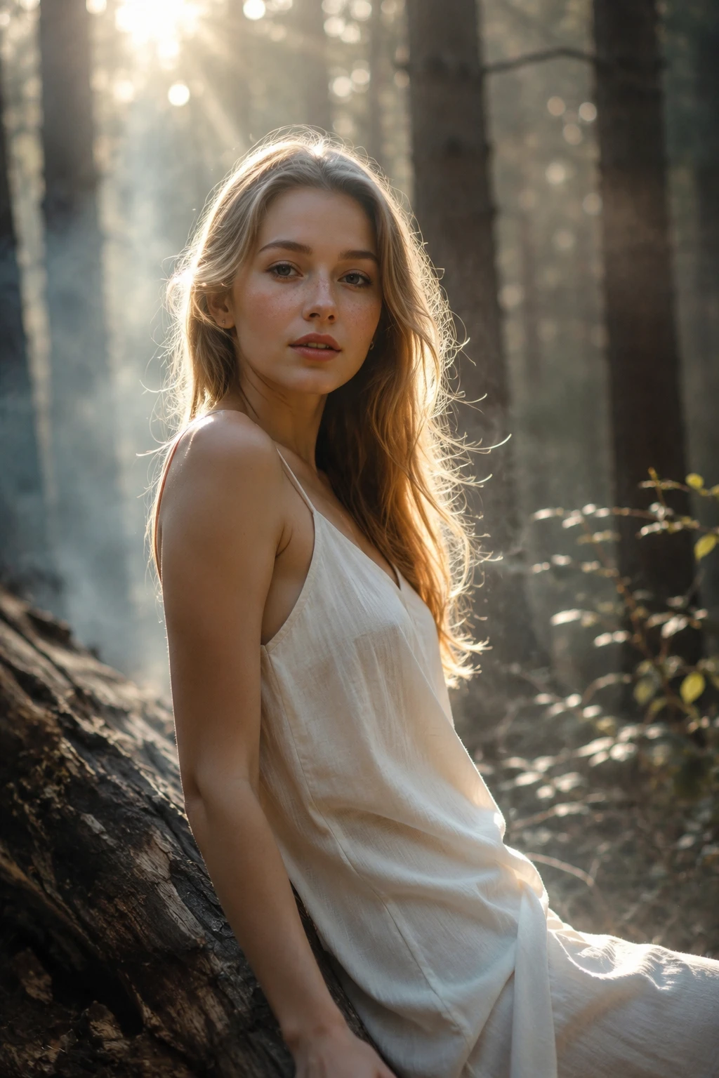 Ethereal woman portrait in a softly glowing dreamlike scene