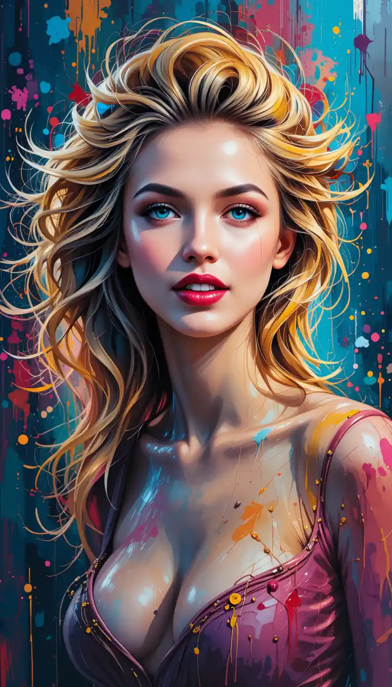 Expressive blonde woman in vibrant digital portrait