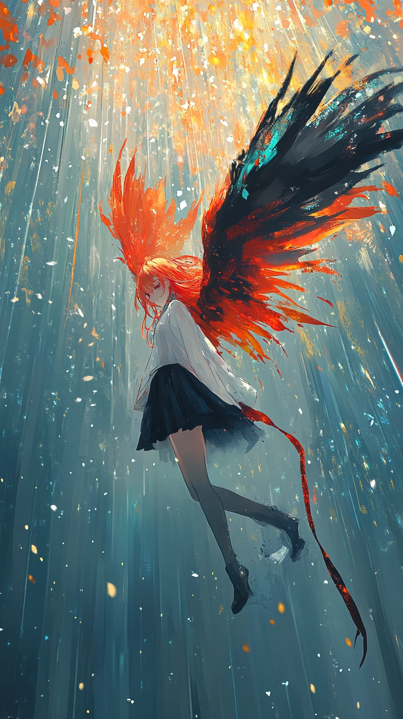 Anime girl sleeping inside a bright crystal dreamscape