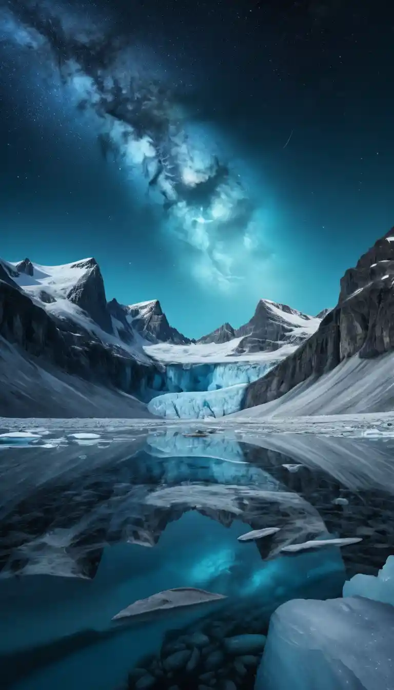 Ancient Glacier Under A Starry Moonlit Night Sky