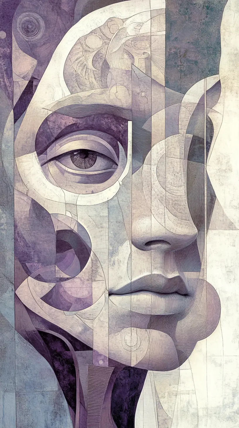 Surreal Biomechanical Face With Fragmented Ornamental Forms