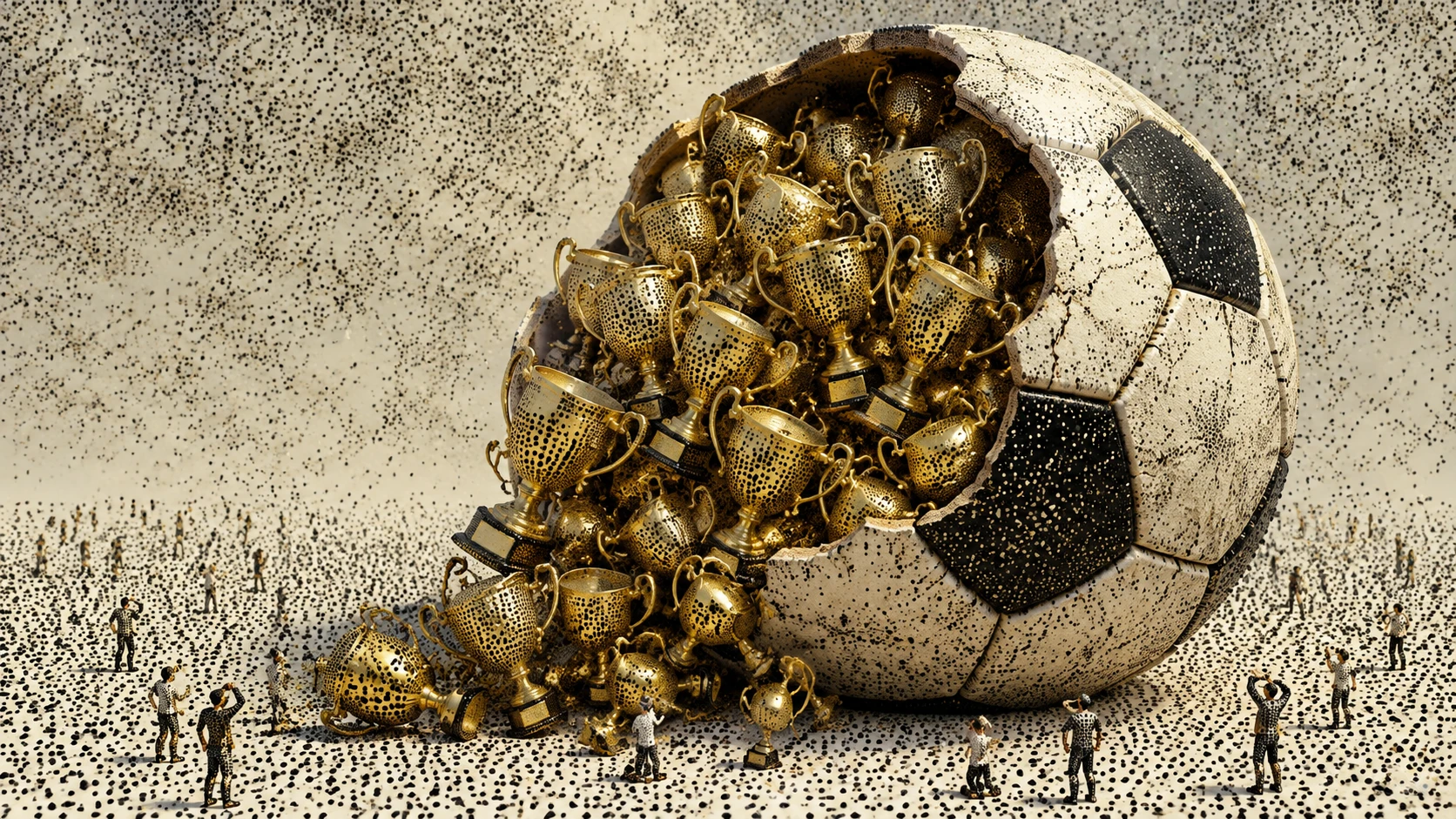 Surreal Soccer Ball Cracked Open And Overflowing With Trophies