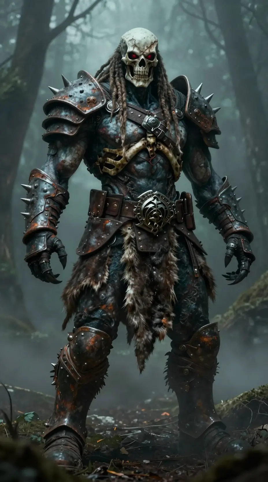 Post apocalyptic warlord in a misty haunted forest