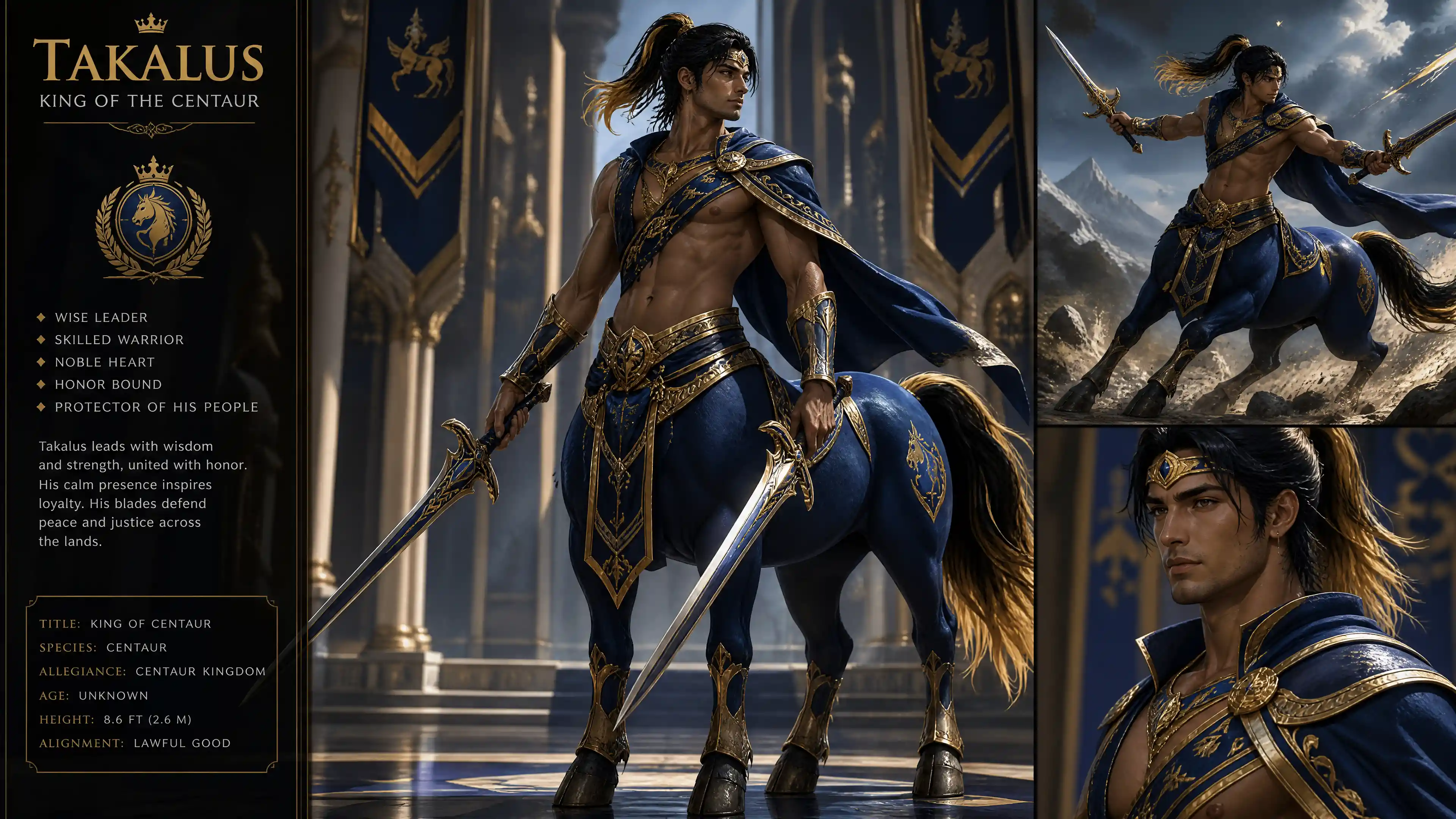 Noble centaur king with blue body and royal garments