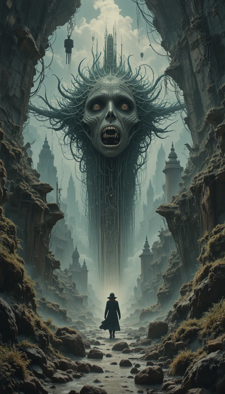 Surreal fantasy landscape in a strange mysterious world