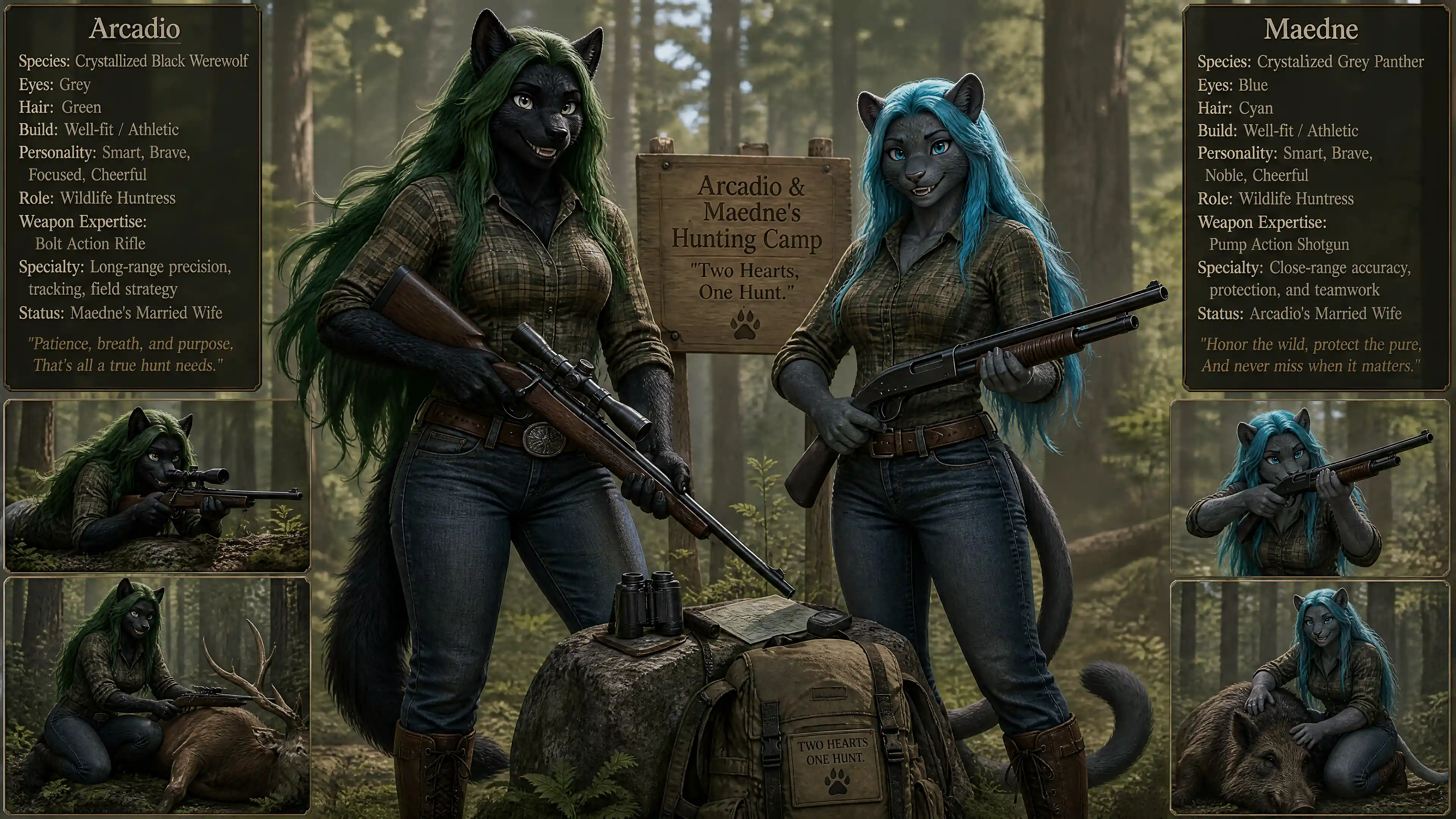 Crystallized Werewolf Huntress With Rifle In The Wilderness