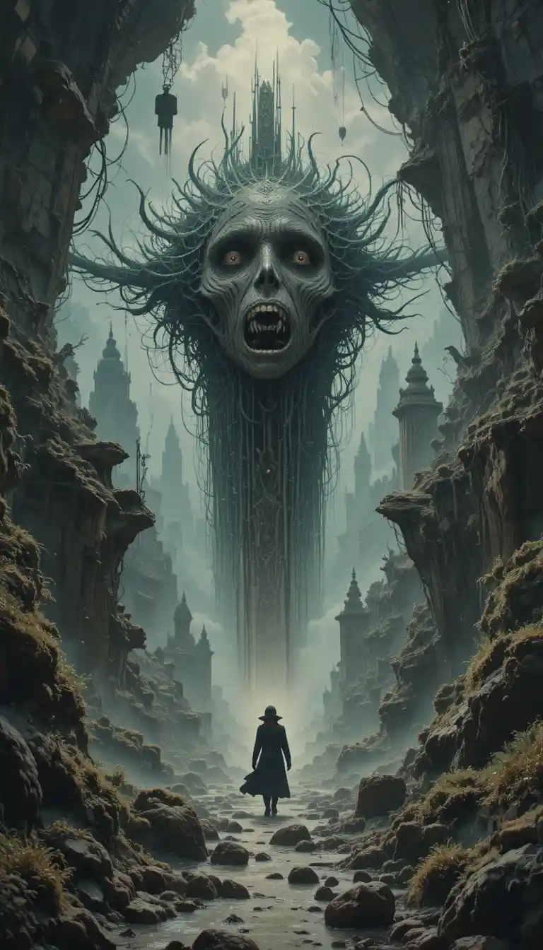 Surreal fantasy landscape in a strange mysterious world