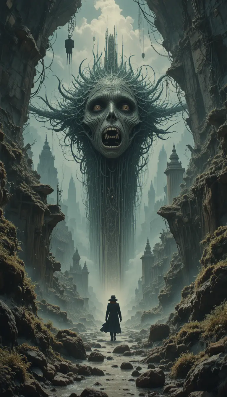 Paesaggio fantasy surreale in un mondo strano e misterioso