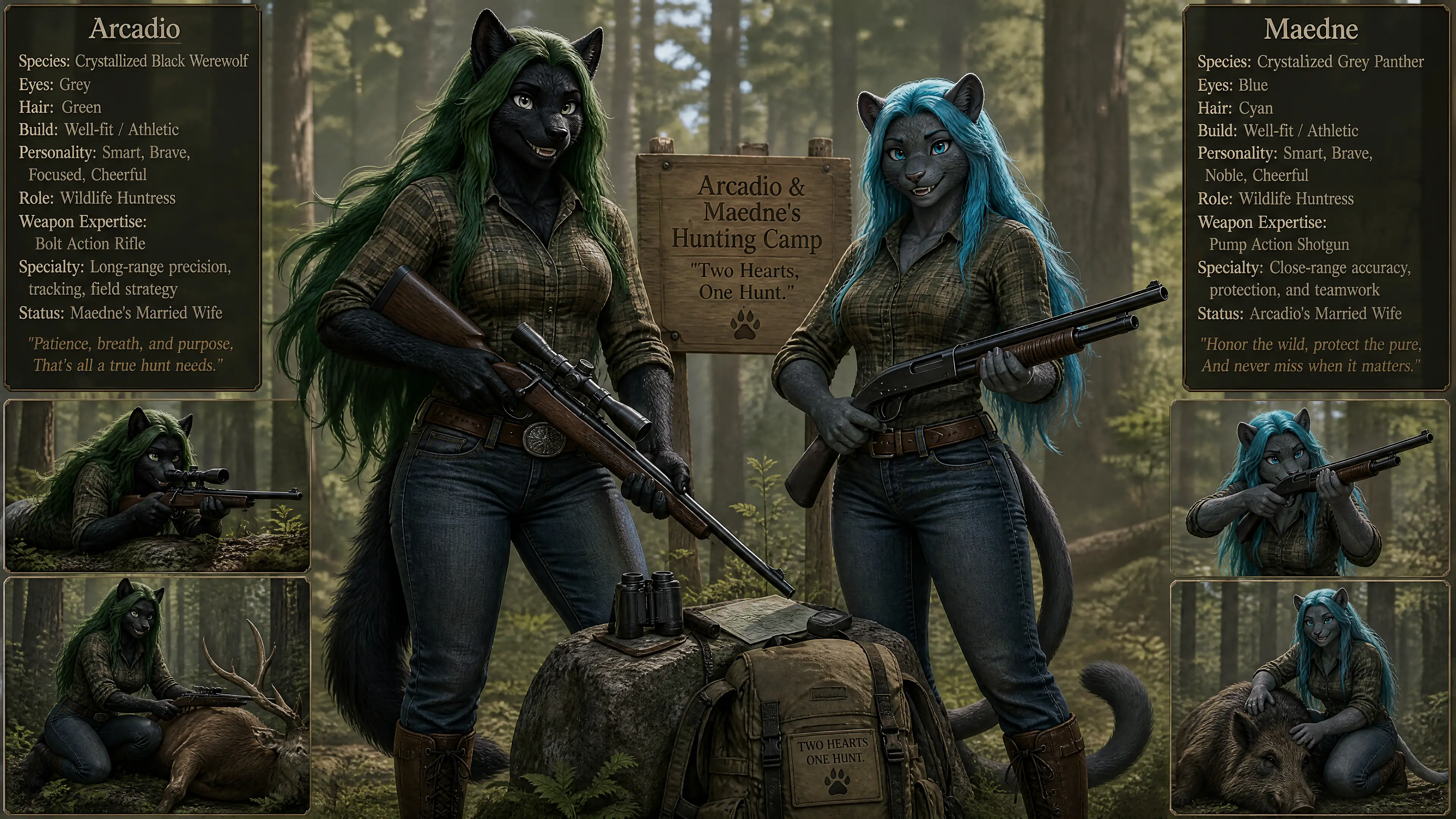 Crystallized Werewolf Huntress With Rifle In The Wilderness