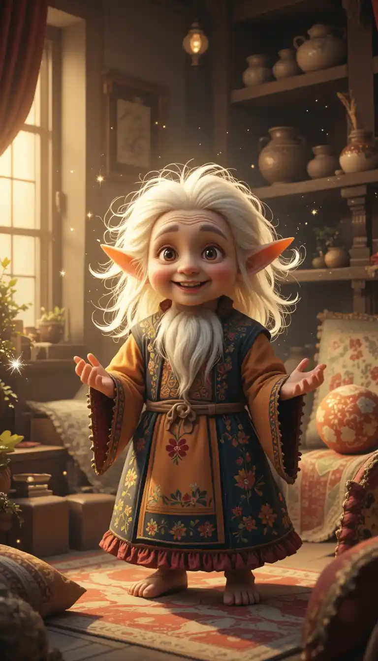 Cheerful House Spirit In Warm Golden Light Interior